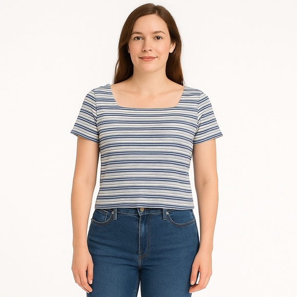 Crossroads Women’s Square Neck Striped Cropped Top, M - Picture 1 of 6